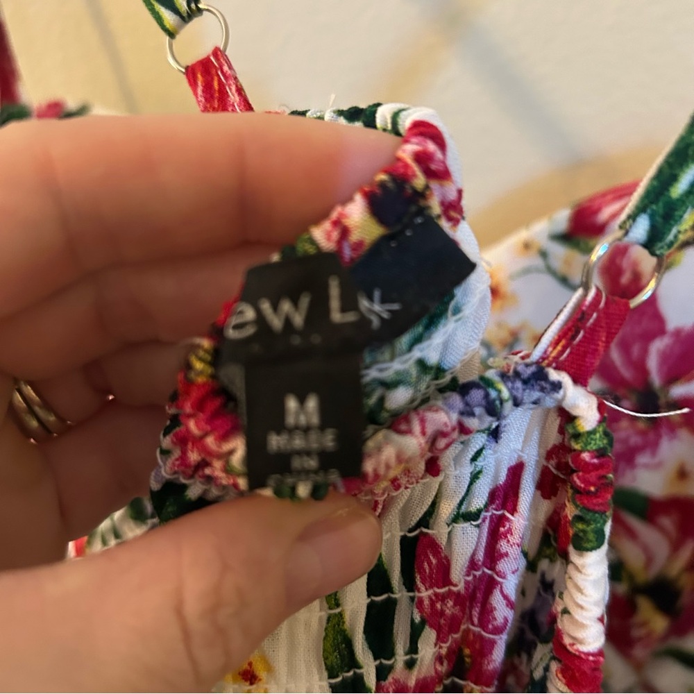 Nwt Floral Mini Dress, Spaghetti Adjustable Strap, Padded, Size Medium — image 5 of 7